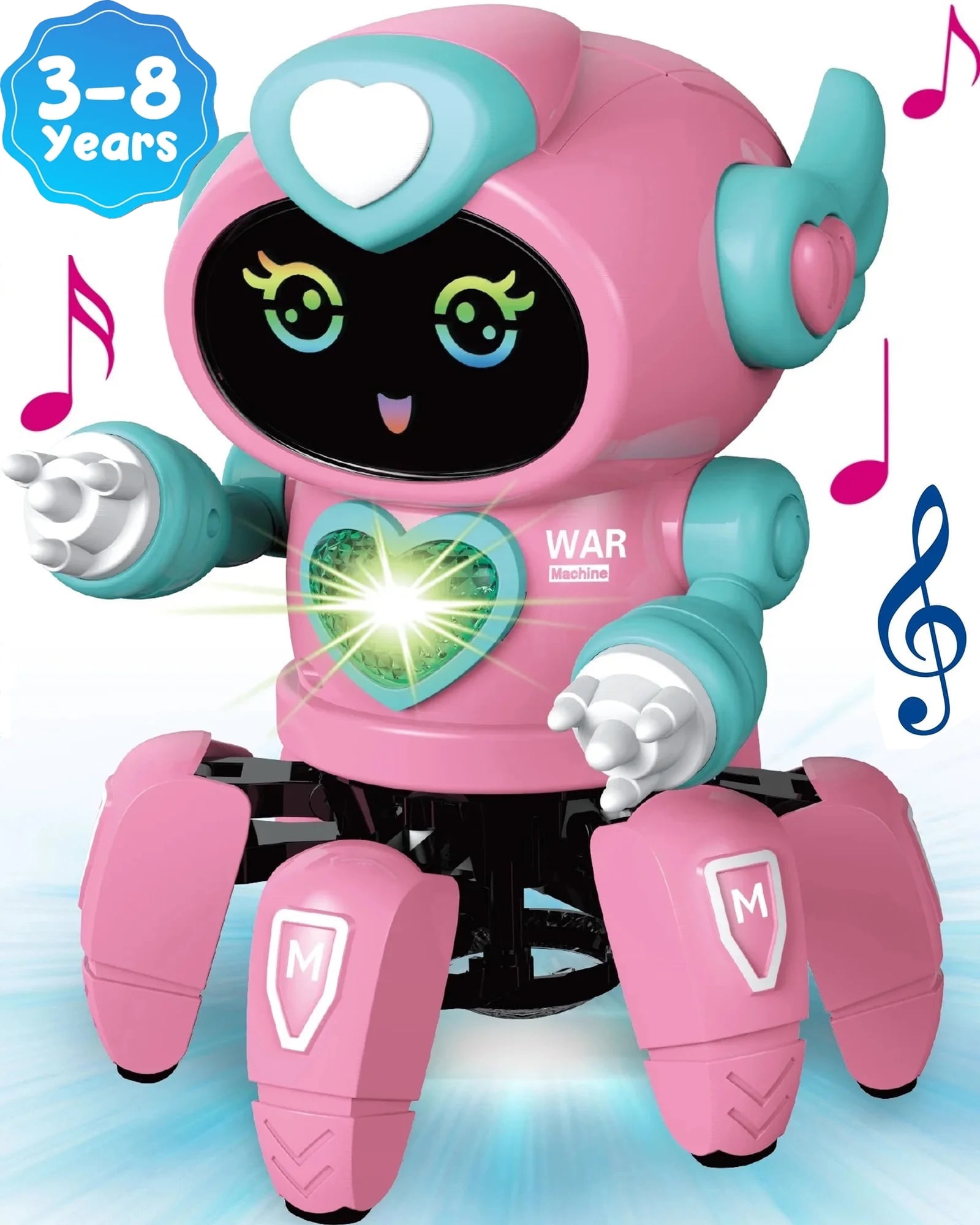 Aursear Robot Toys for Kids, Interactive Smart Walking Dancing Robot with Flashing Eyes and Music for age 3-8 Boys Girls Birthday Gift Present, Pink